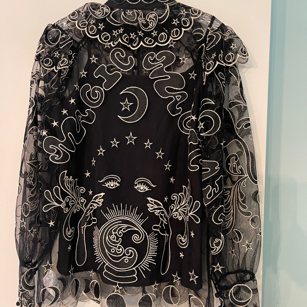 Elegant Black Sheer Blouse with Embroidery